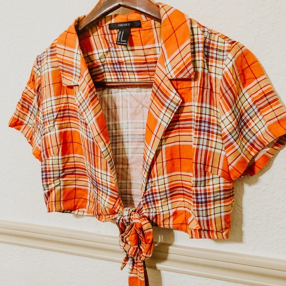 Retro Plaid Tie Front Crop Top - Picture 1 of 4